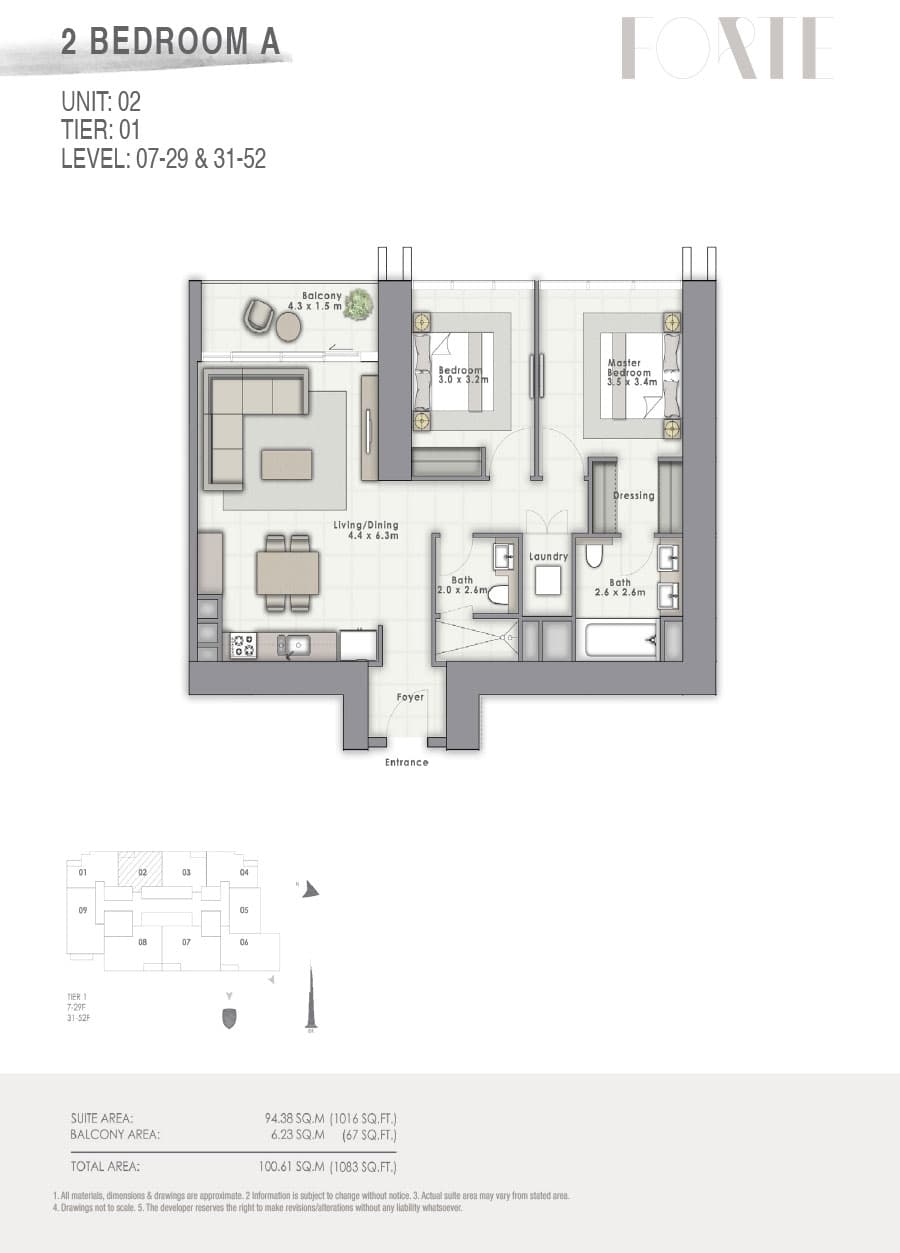 Forte 2, 2-Bed Floor Plan, type: A Unit 02