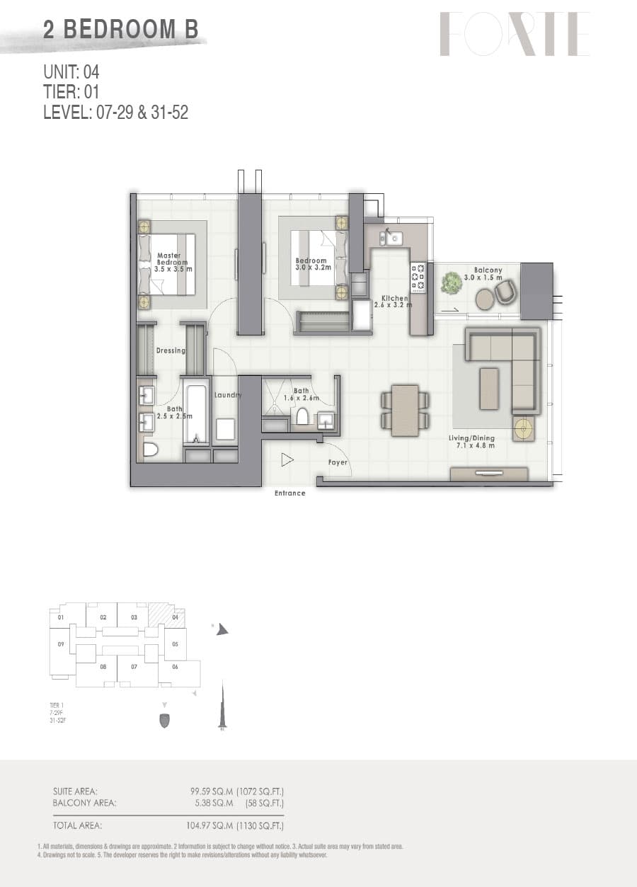 Forte 2, 2-Bed Floor Plan, type: B Unit 04