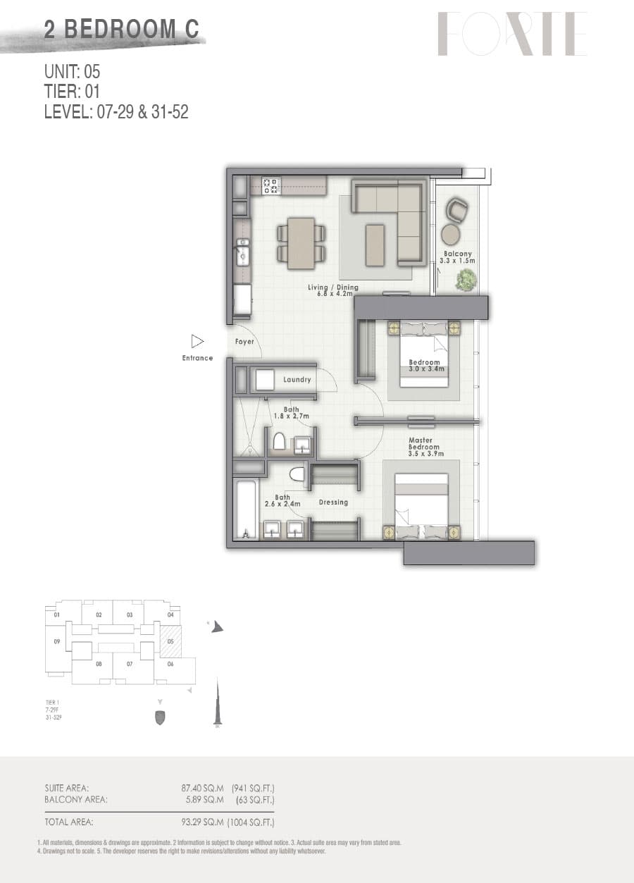 Forte 2, 2-Bed Floor Plan, type: C Unit 05
