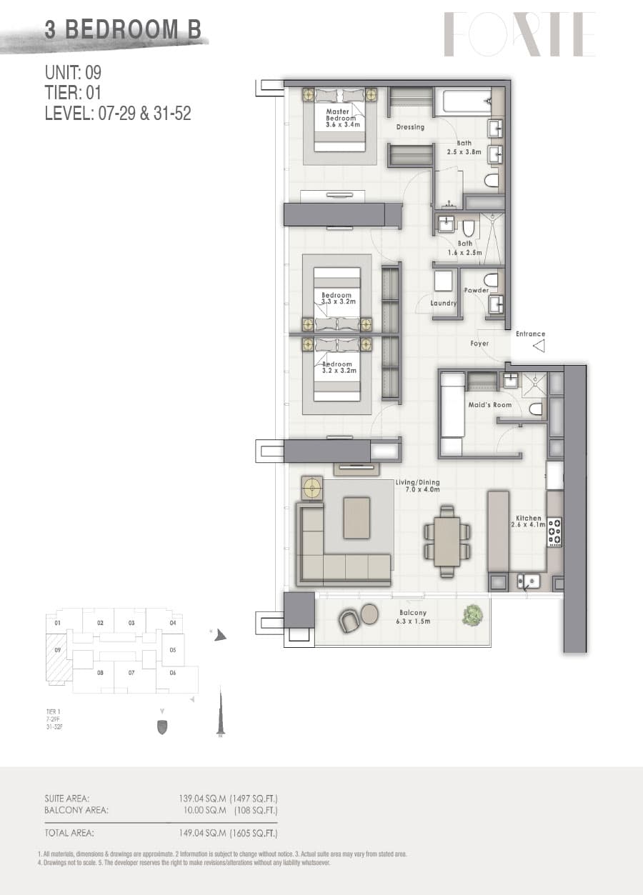 Forte 2, 3-Bed Floor Plan, type: B Unit 09