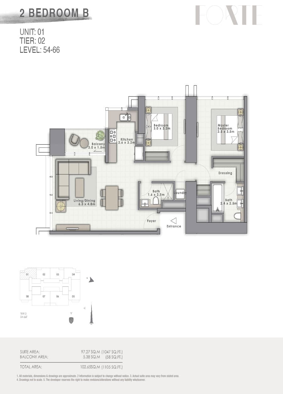 Forte 2, 2-Bed Floor Plan, type: B Unit 01
