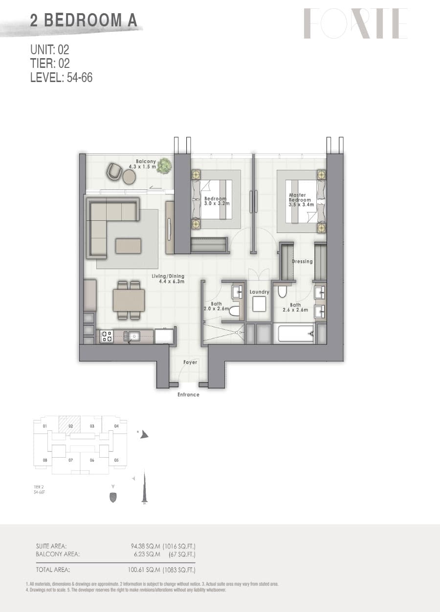 Forte 2, 2-Bed Floor Plan, type: A Unit 02