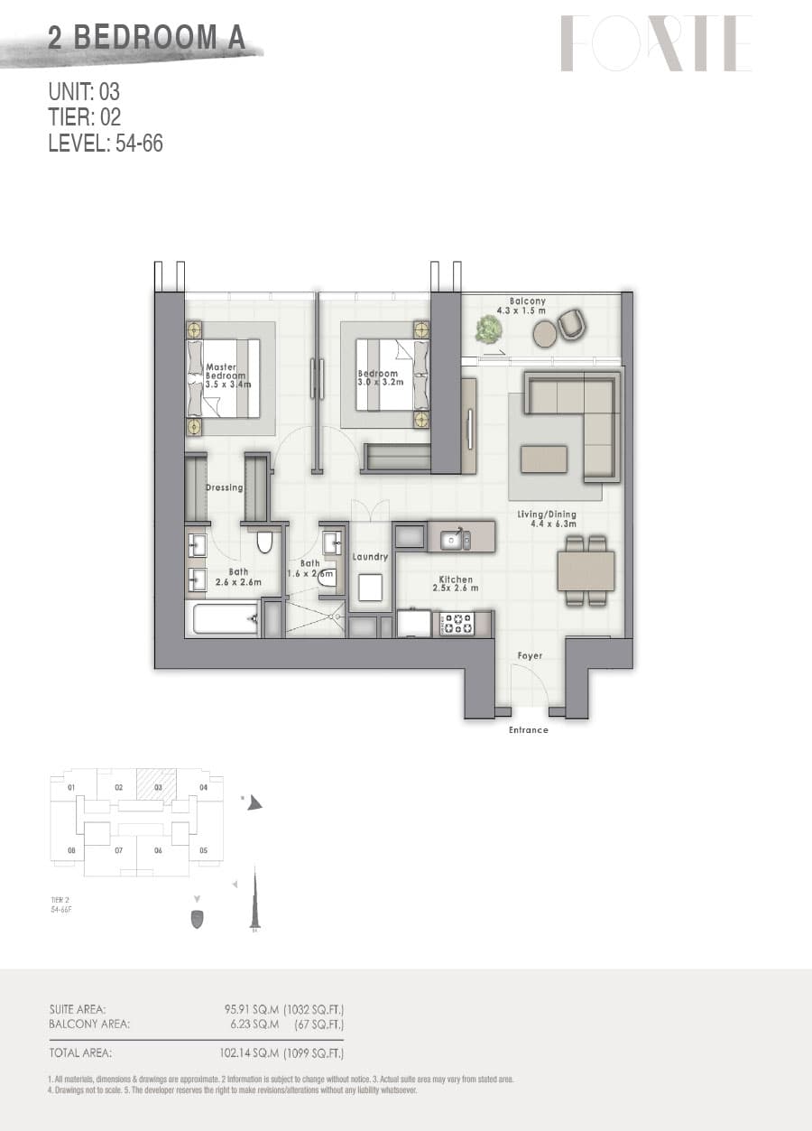 Forte 2, 2-Bed Floor Plan, type: A Unit 03