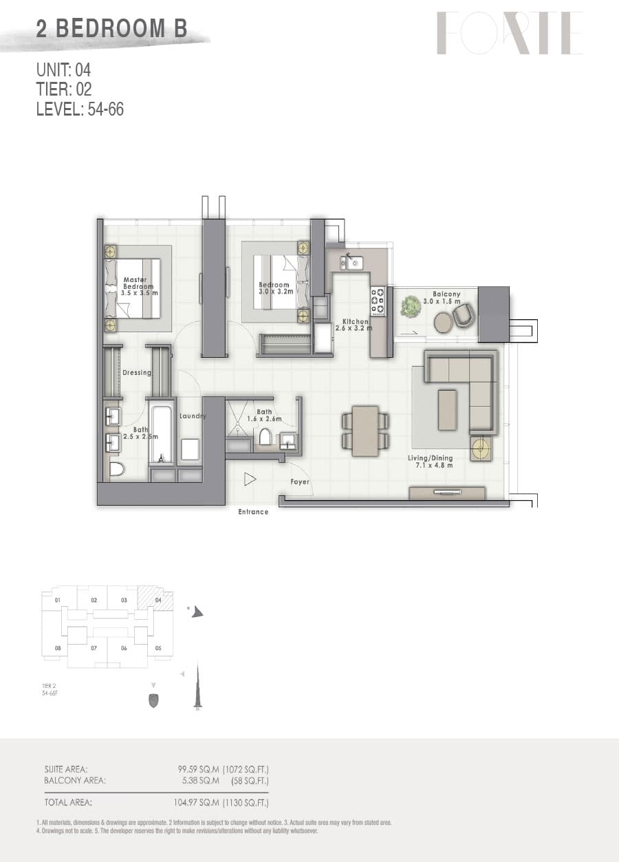Forte 2, 2-Bed Floor Plan, type: B Unit 04