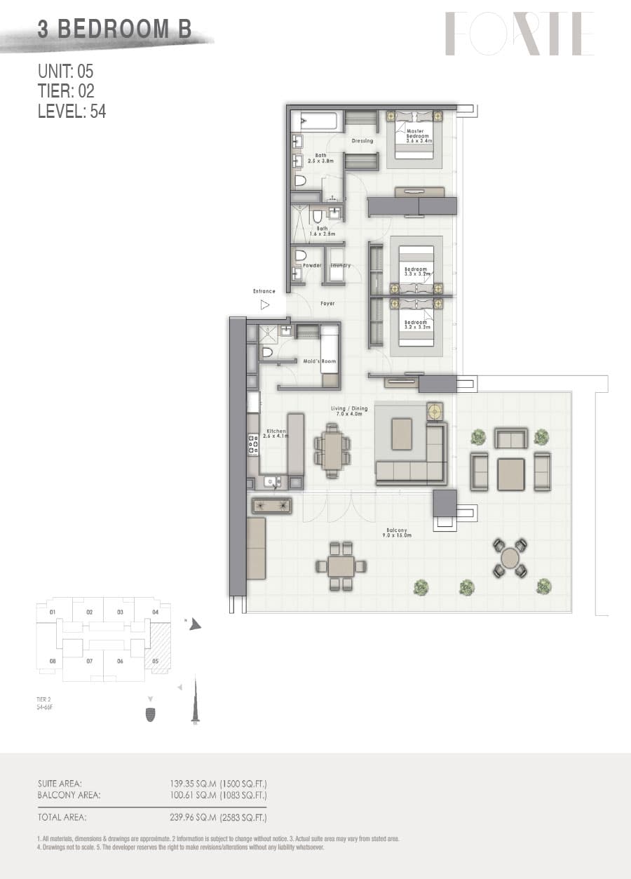 Forte 2, 3-Bed Floor Plan, type: B Unit 05