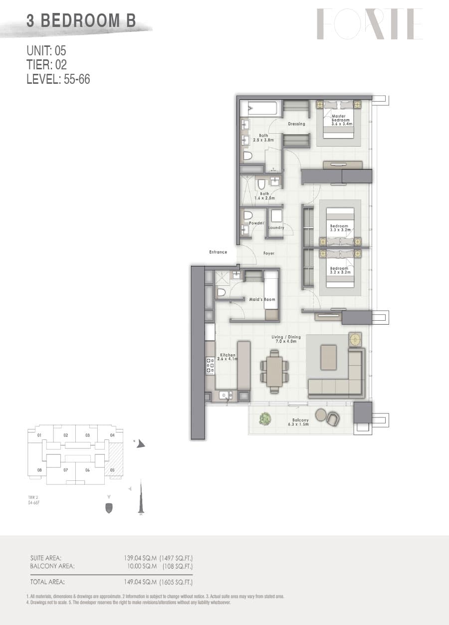 Forte 2, 3-Bed Floor Plan, type: B Unit 05
