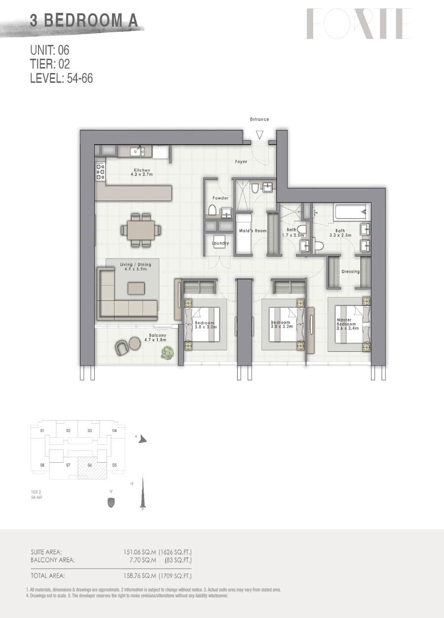 Forte 2, 3-Bed Floor Plan, type: A Unit 06