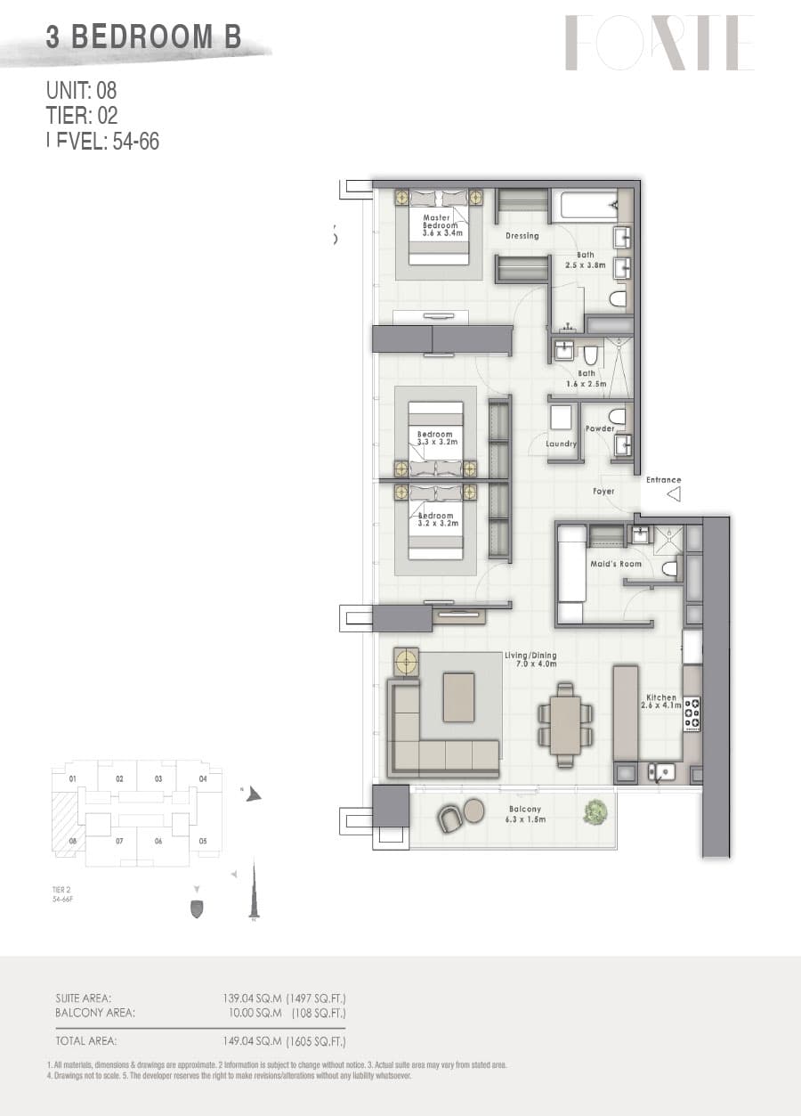 Forte 2, 3-Bed Floor Plan, type: B Unit 08