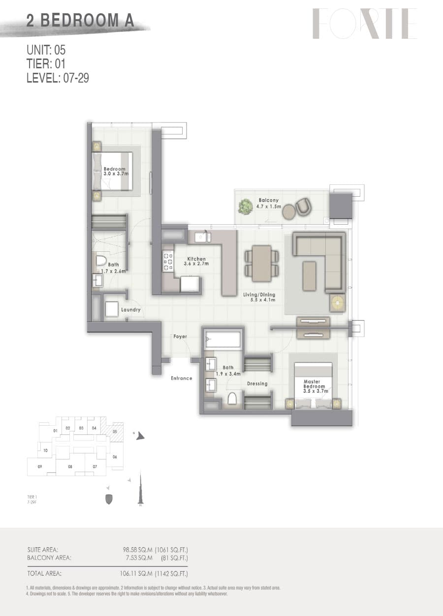 Forte 2, 2-Bed Floor Plan, type: A Unit 05