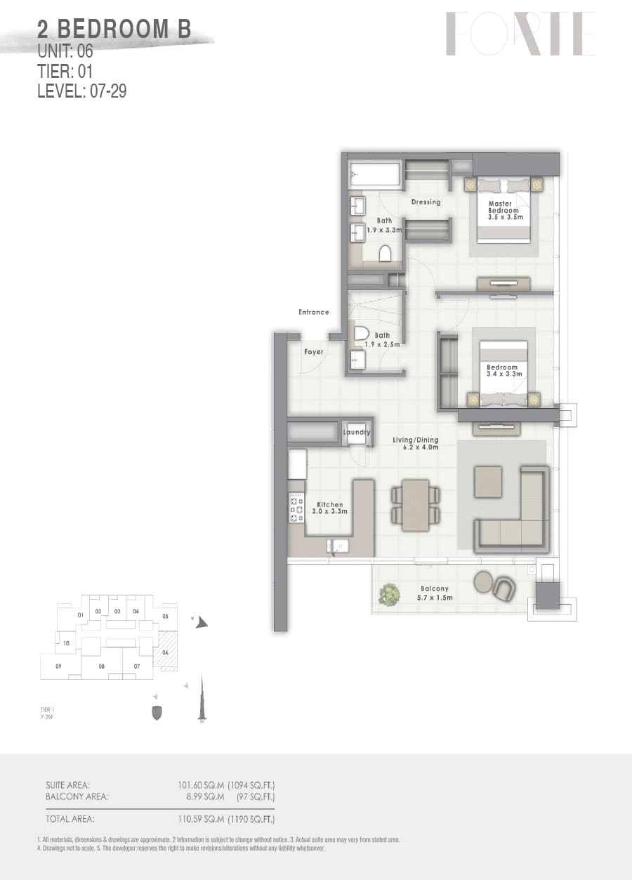 Forte 2, 2-Bed Floor Plan, type: B Unit 06