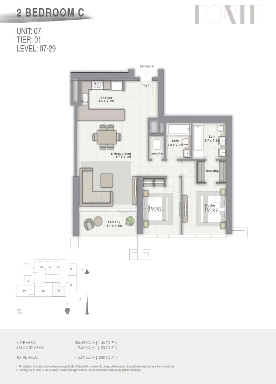 Forte 2, 2-Bed Floor Plan, type: C Unit 07