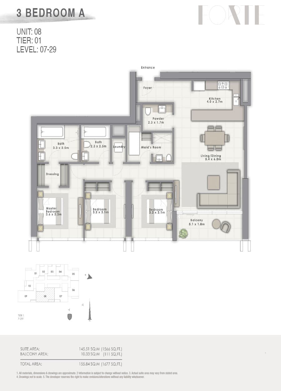 Forte 2, 3-Bed Floor Plan, type: A Unit 08