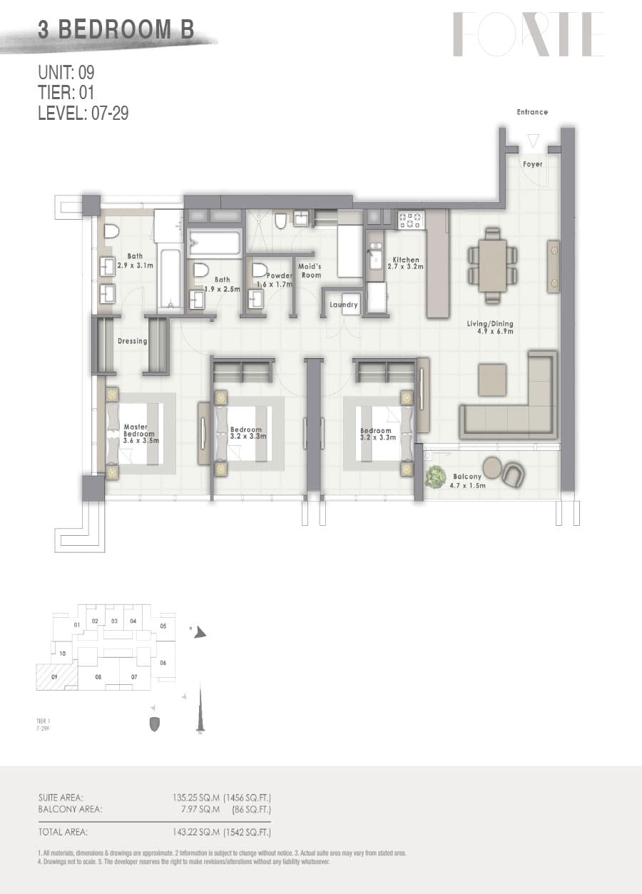 Forte 2, 3-Bed Floor Plan, type: B Unit 09