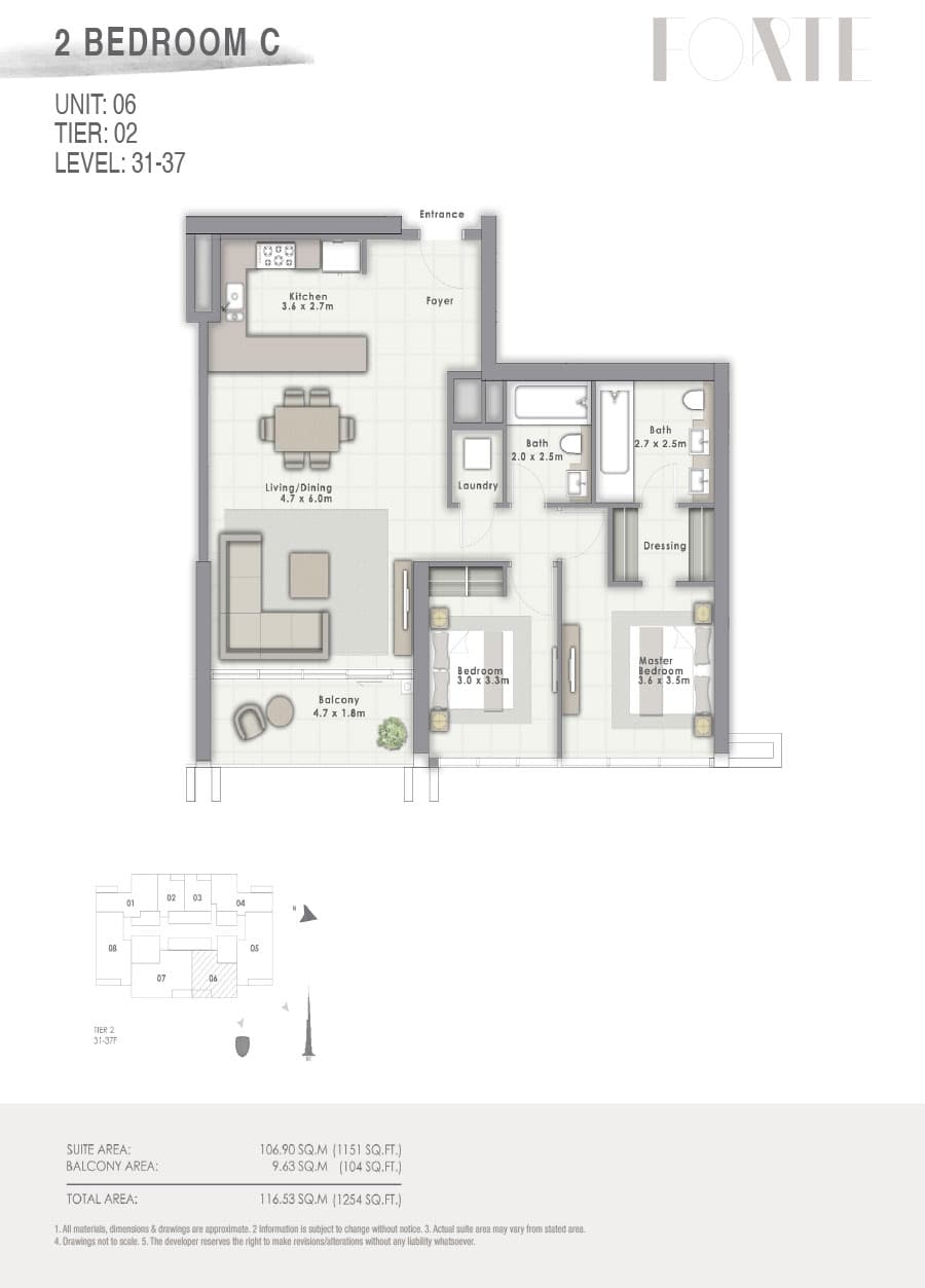 Forte 2, 2-Bed Floor Plan, type: C Unit 06