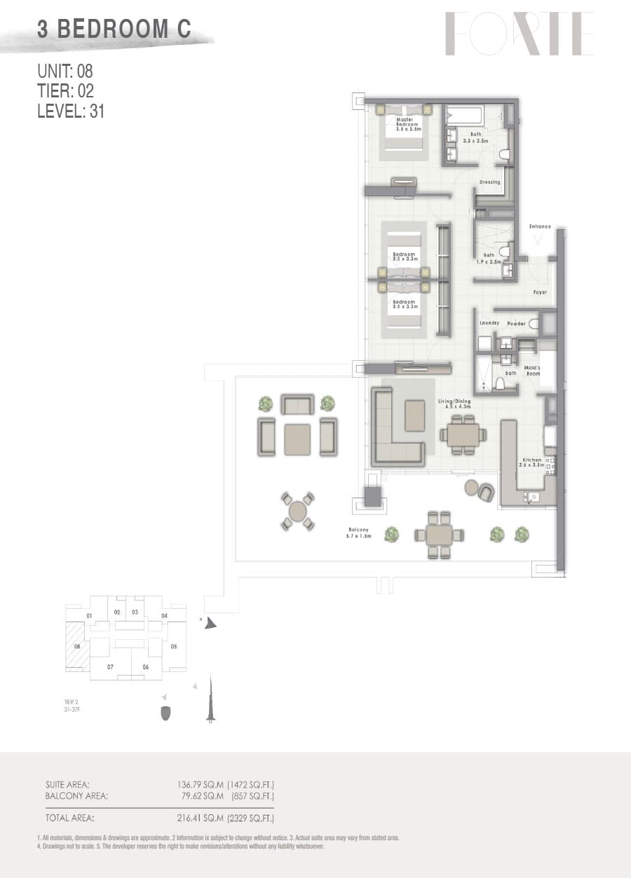 Forte 2, 3-Bed Floor Plan, type: C Unit 08