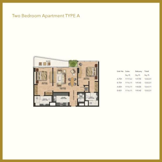 Gemini Splendor, 2-Bed Floor Plan, type: 2 Bedroom - Type A