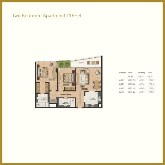 Gemini Splendor, 2-Bed Floor Plan, type: 2 Bedroom - Type B