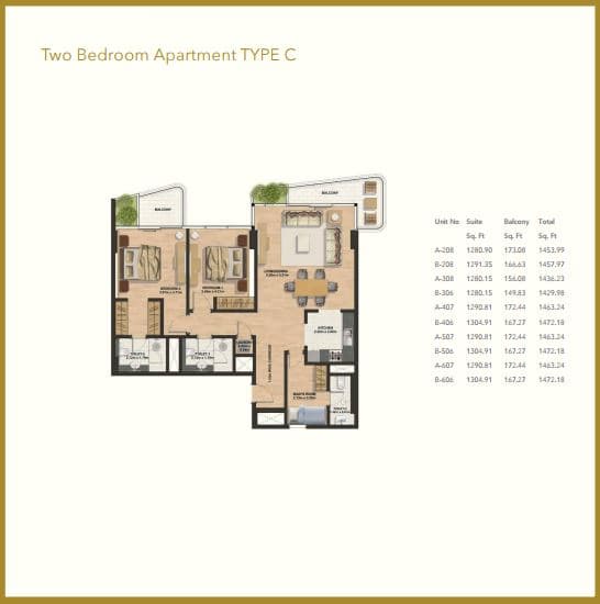 Gemini Splendor, 2-Bed Floor Plan, type: 2 Bedroom - Type C