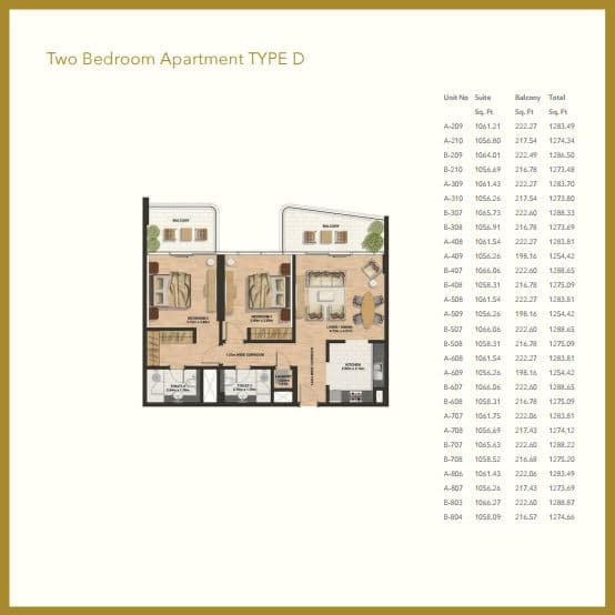 Gemini Splendor, 2-Bed Floor Plan, type: 2 Bedroom - Type D