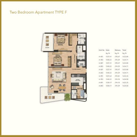 Gemini Splendor, 2-Bed Floor Plan, type: 2 Bedroom - Type F