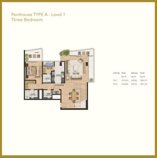 Gemini Splendor, 3-Bed Floor Plan, type: 3 Bedroom Penthouse - Type A