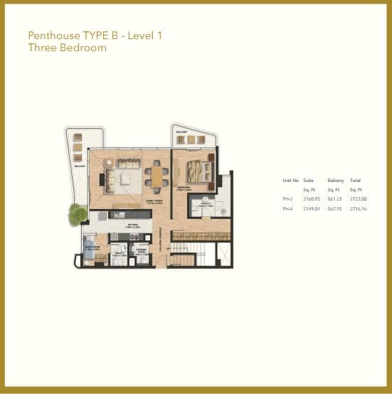 Gemini Splendor, 3-Bed Floor Plan, type: 3 Bedroom Penthouse - Type B