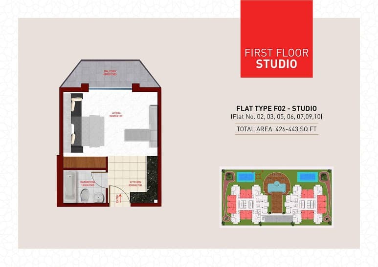 Glamz, 0-Bed Floor Plan, type: Flat Type F02
