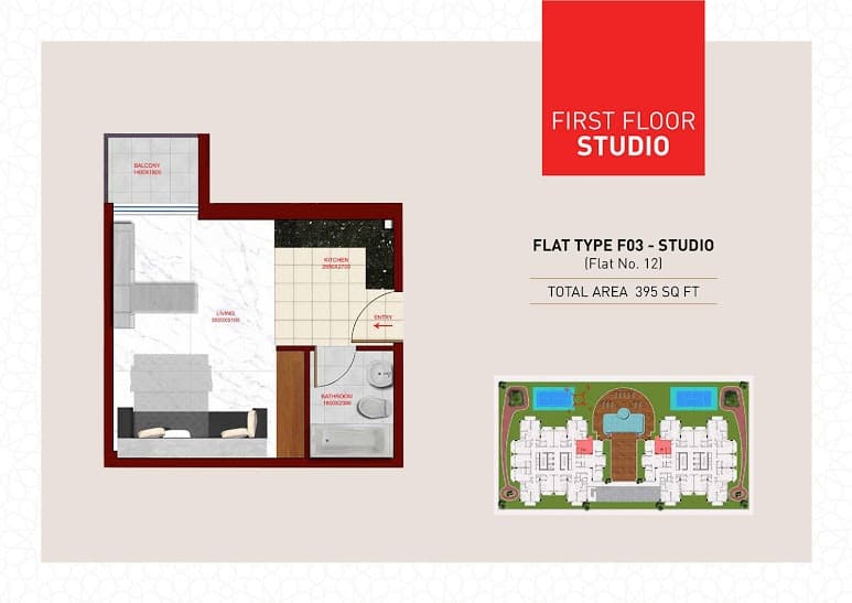 Glamz, 0-Bed Floor Plan, type: Flat Type F03
