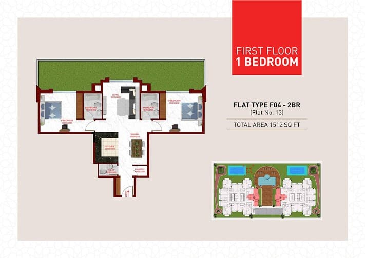 Glamz, 2-Bed Floor Plan, type: Flat Type F04