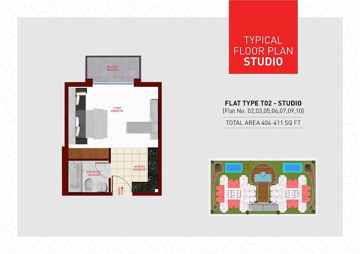 Glamz, 0-Bed Floor Plan, type: Flat Type T02