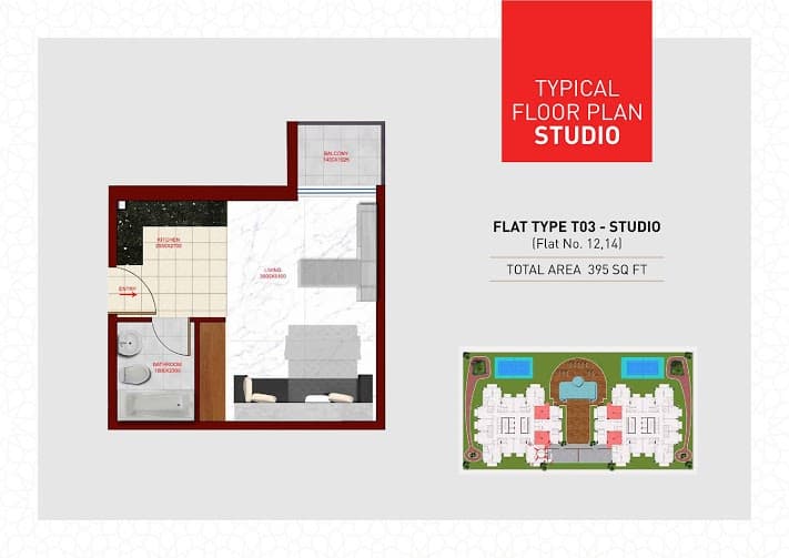 Glamz, 0-Bed Floor Plan, type: Flat Type T03