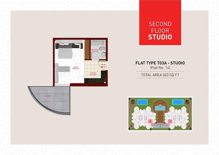Glamz, 0-Bed Floor Plan, type: Flat Type T03A