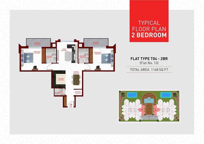 Glamz, 2-Bed Floor Plan, type: Flat Type T04