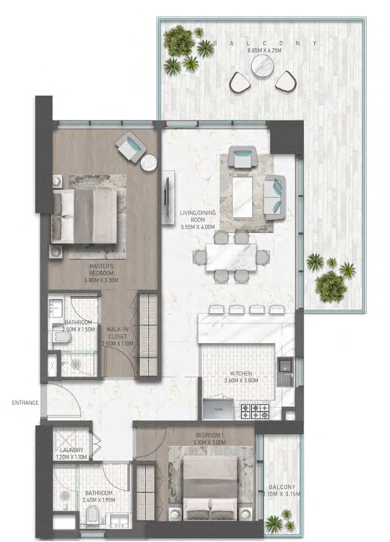 Golf Greens Tower 1 Tower A, 2-Bed Floor Plan, type: