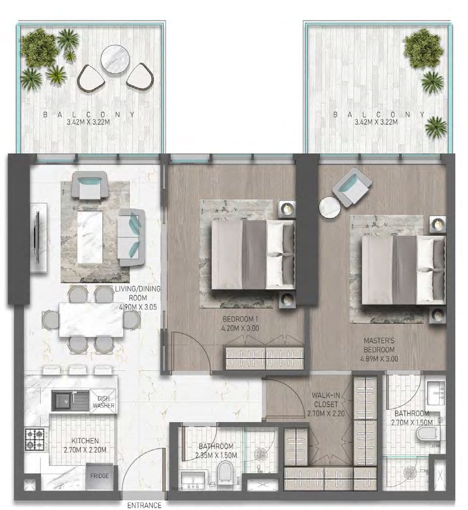Golf Greens Tower 1 Tower A, 2-Bed Floor Plan, type: