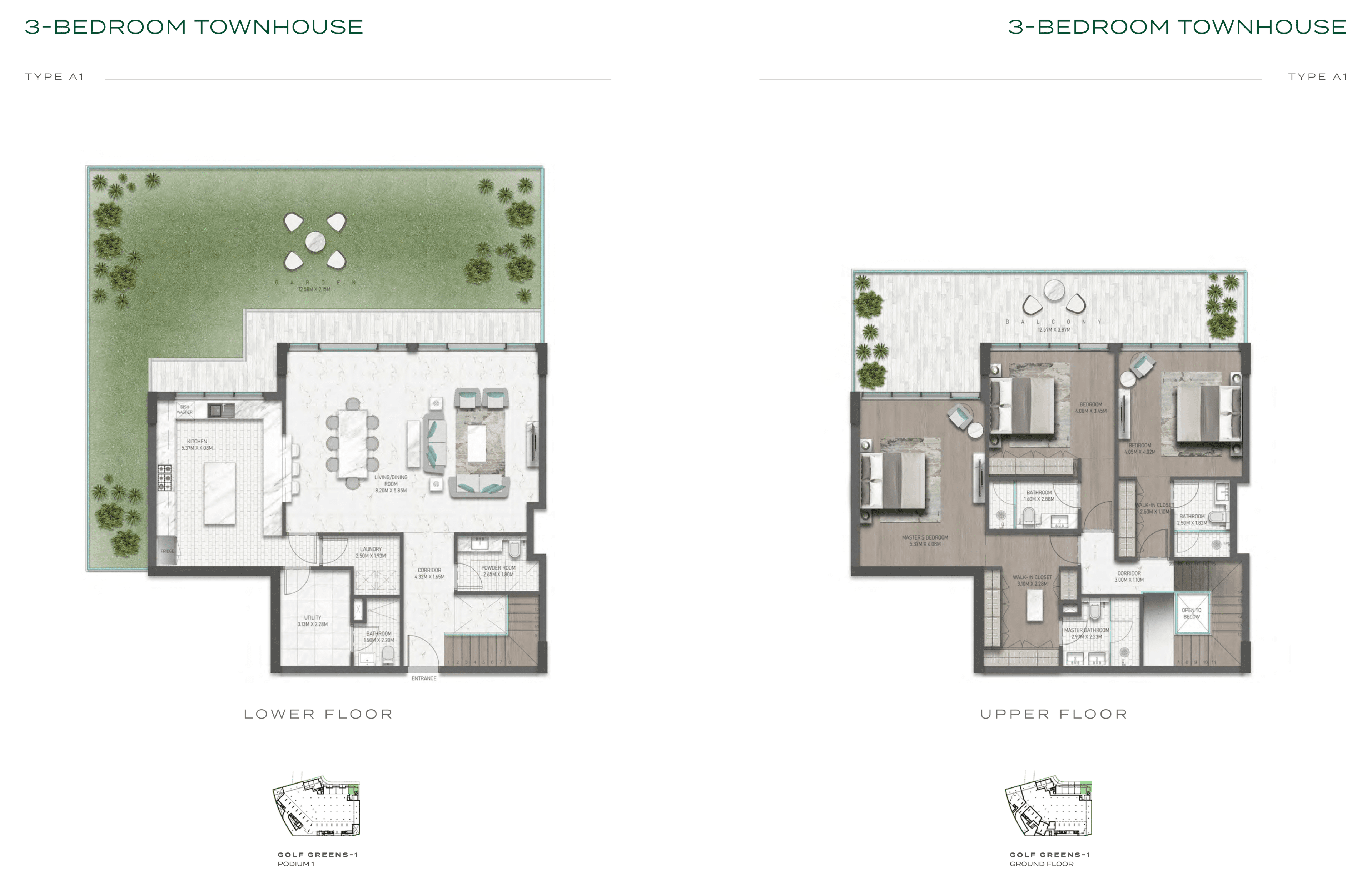 Golf Greens Tower 1 Tower A, 3-Bed Floor Plan, type: