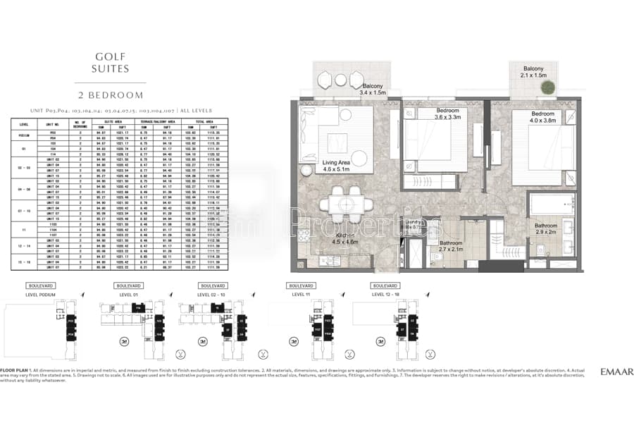 Golf Suites - Dubai Hills, 2-Bed Floor Plan, type: 2 Bedroom