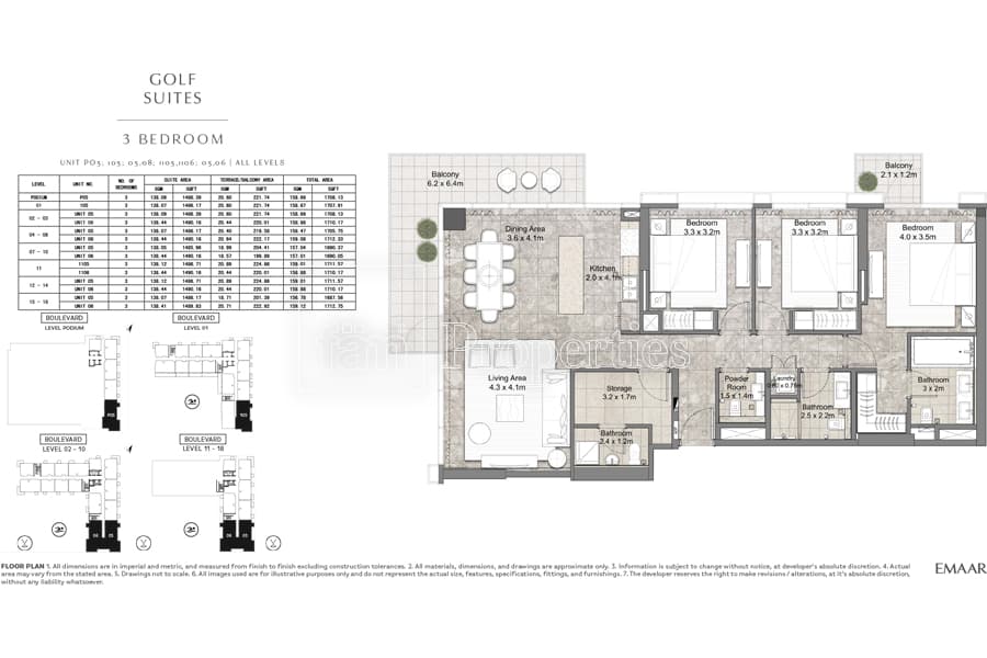 Golf Suites - Dubai Hills, 3-Bed Floor Plan, type: 3 Bedroom