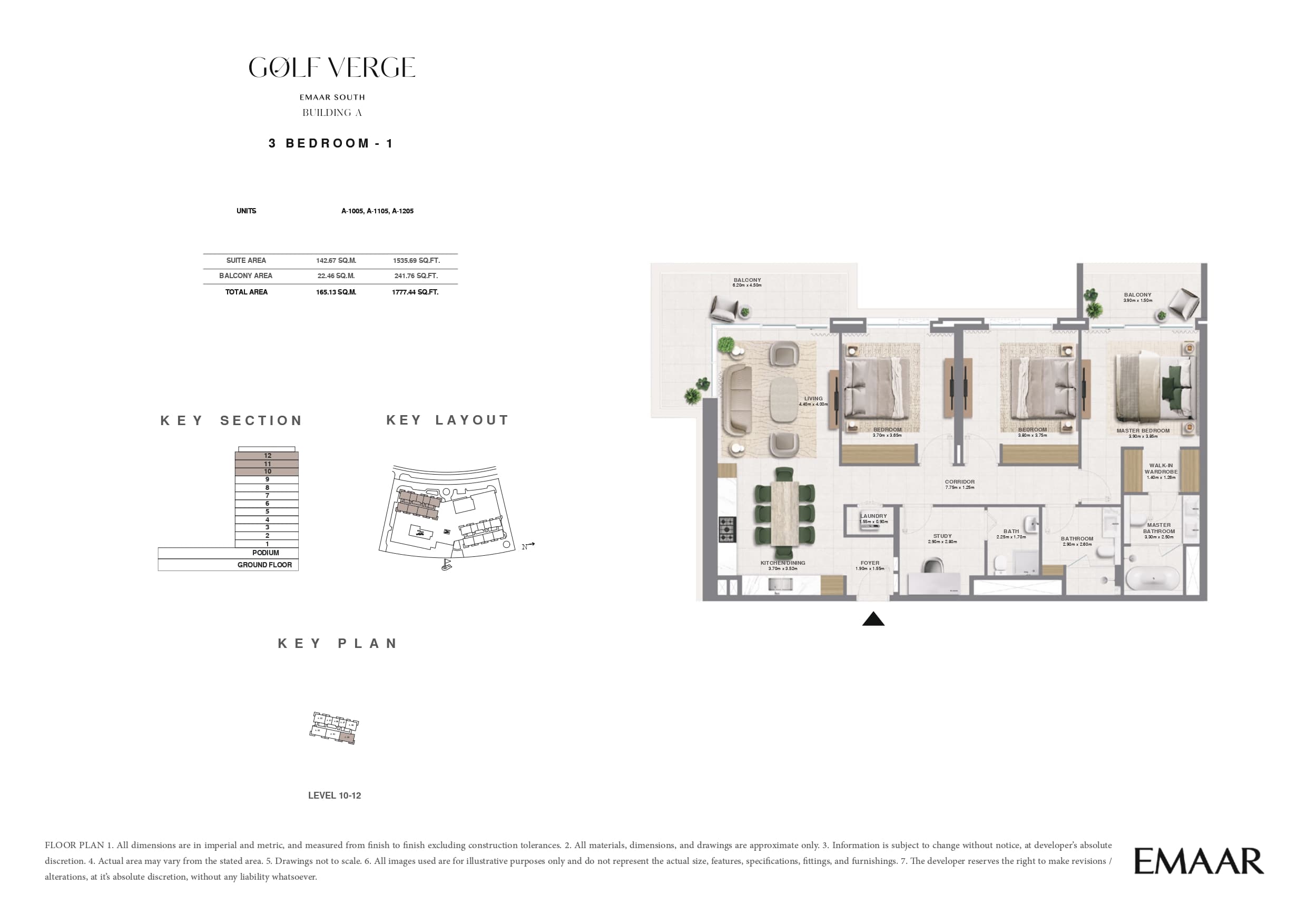 Golf Verge Tower A, 3-Bed Floor Plan, type: 3 Bed