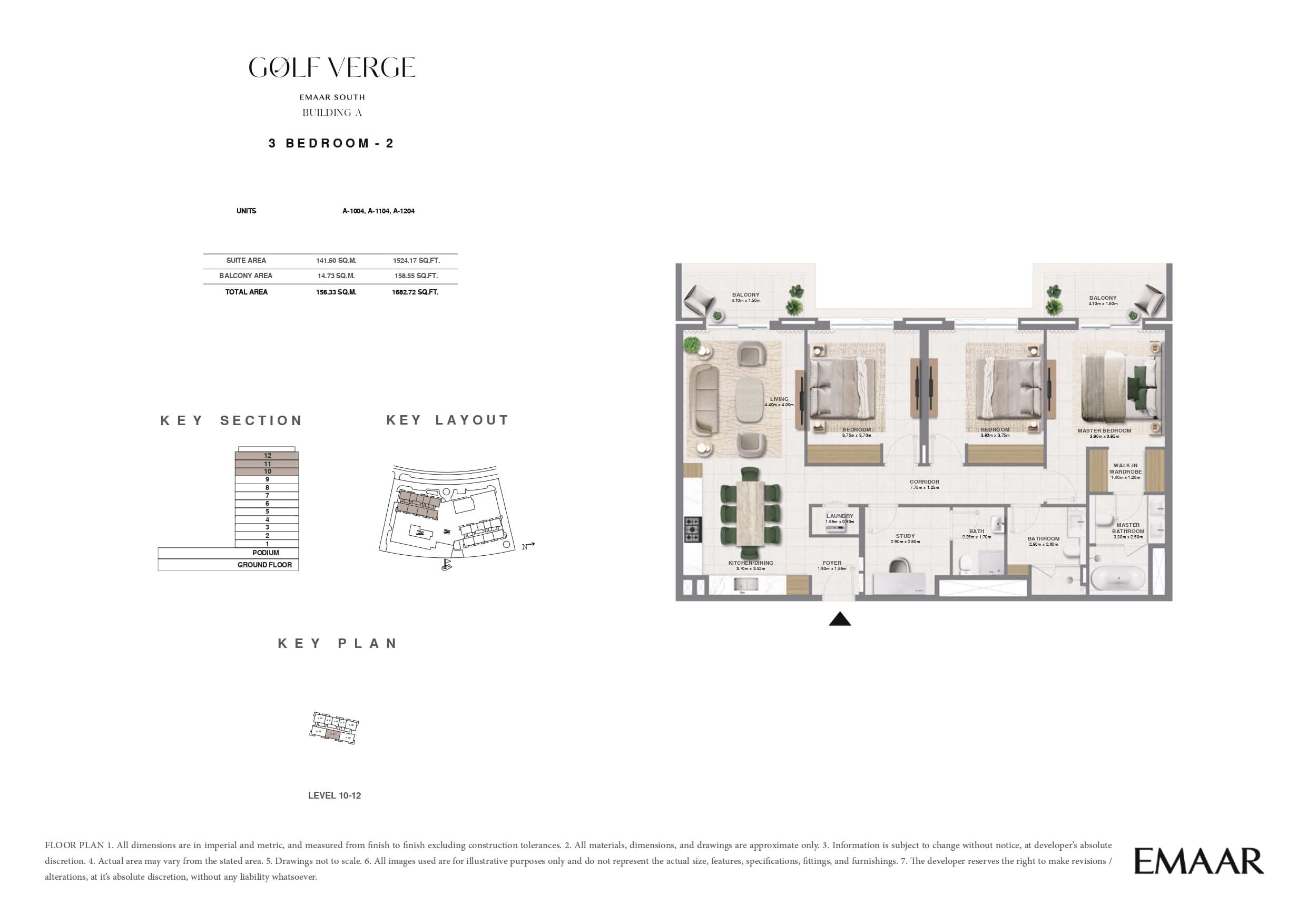 Golf Verge Tower A, 3-Bed Floor Plan, type: 3 Bed