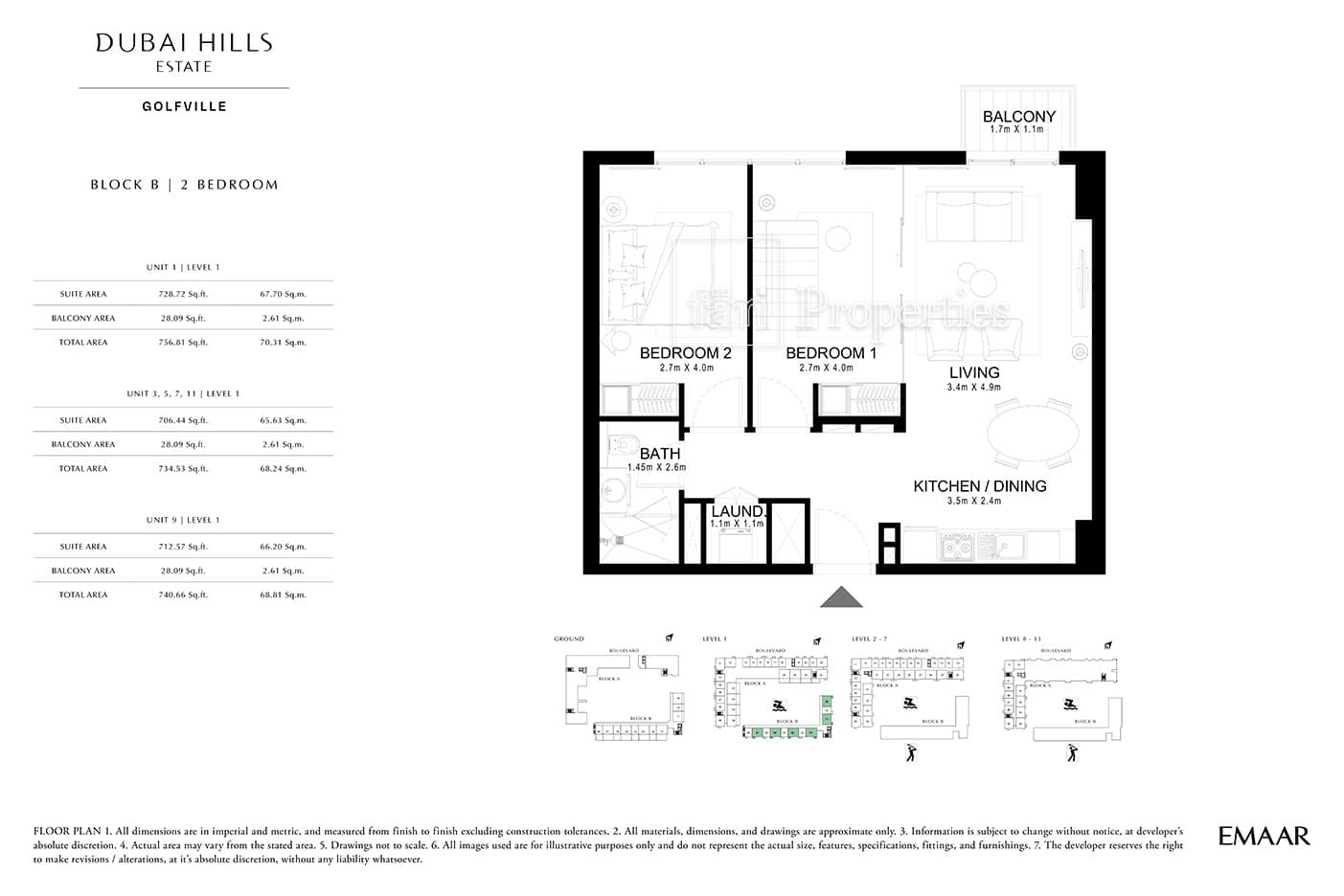 Golfville Block A, 2-Bed Floor Plan, type: 2 Bedroom