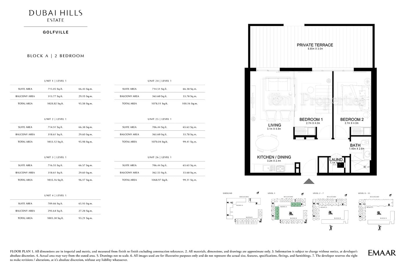 Golfville Block A, 2-Bed Floor Plan, type: 2 Bedroom