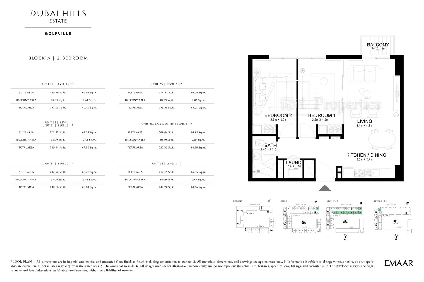 Golfville Block A, 2-Bed Floor Plan, type: 2 Bedroom