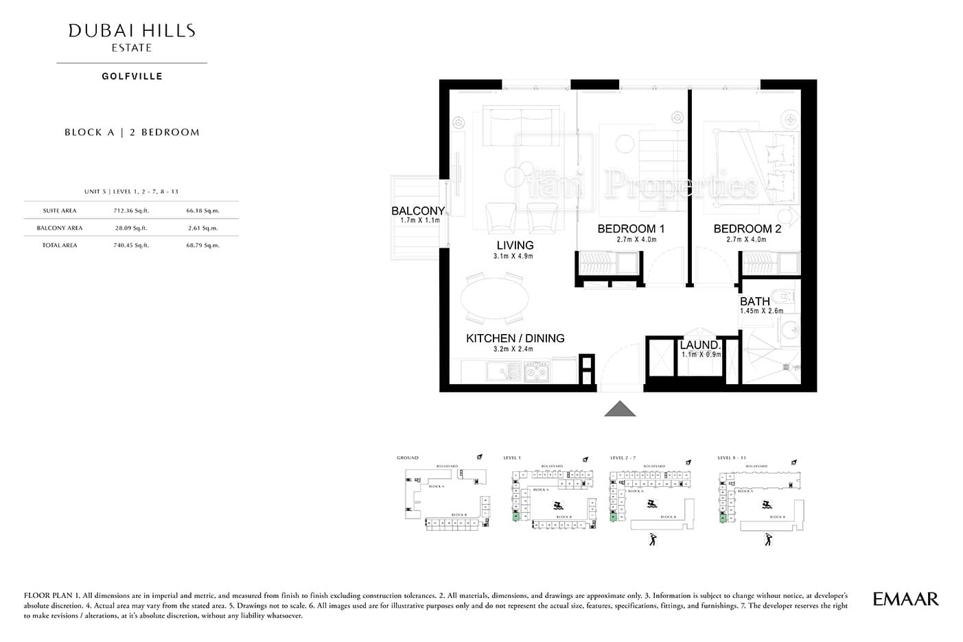 Golfville Block A, 2-Bed Floor Plan, type: 2 Bedroom