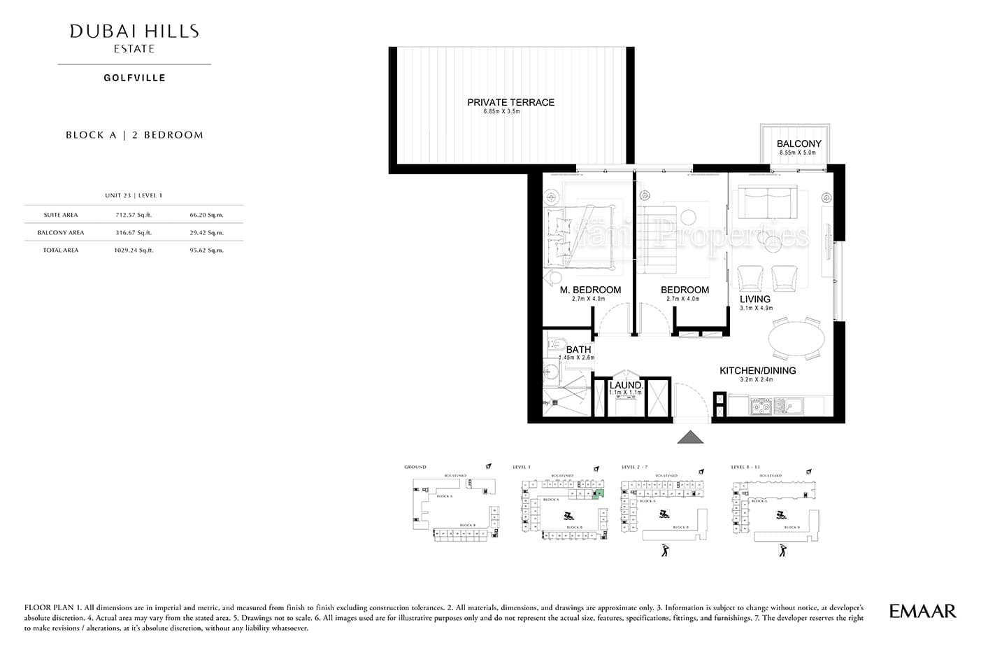 Golfville Block A, 2-Bed Floor Plan, type: 2 Bedroom