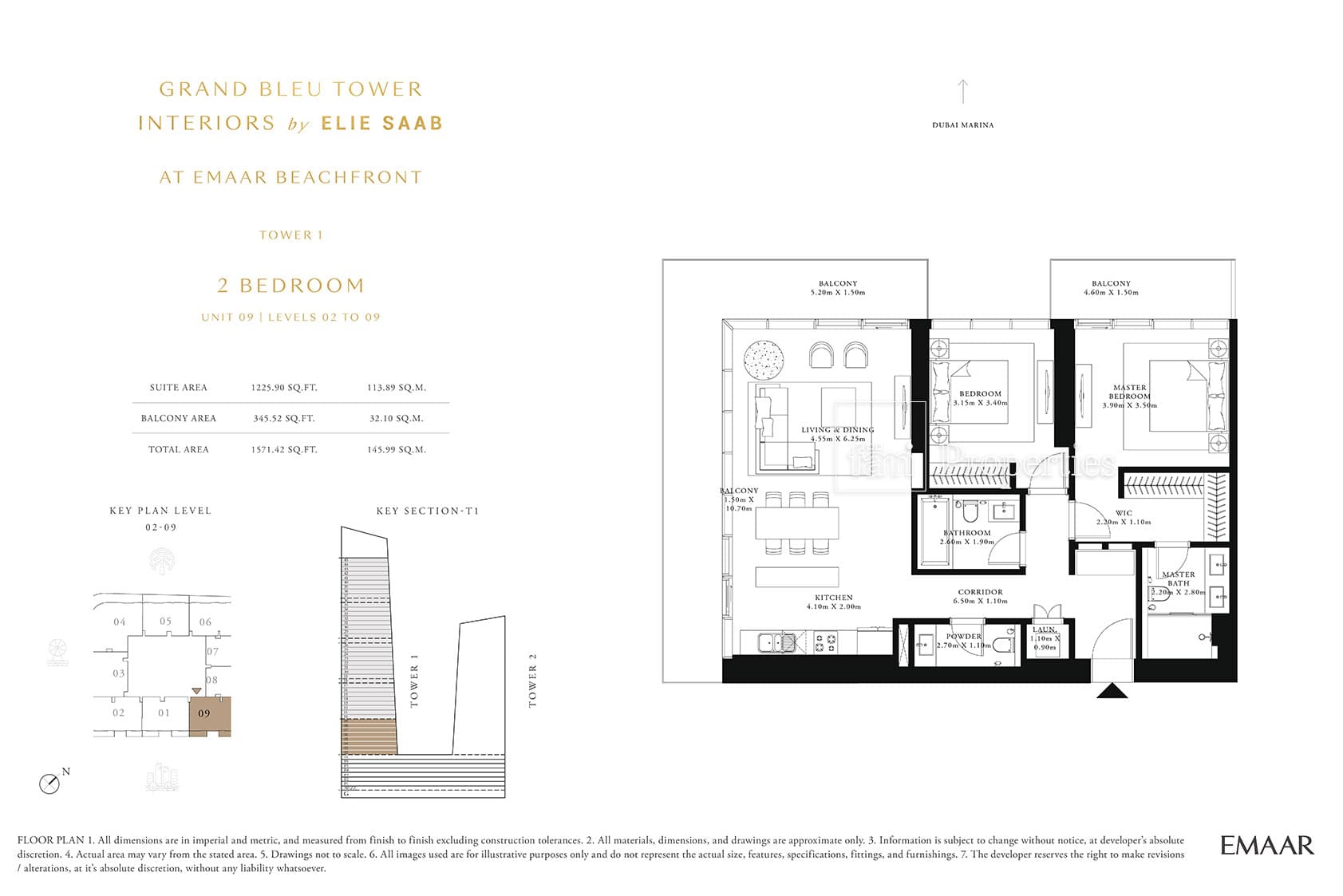 Grand Bleu Tower, 2-Bed Floor Plan, type: 2 Bedroom