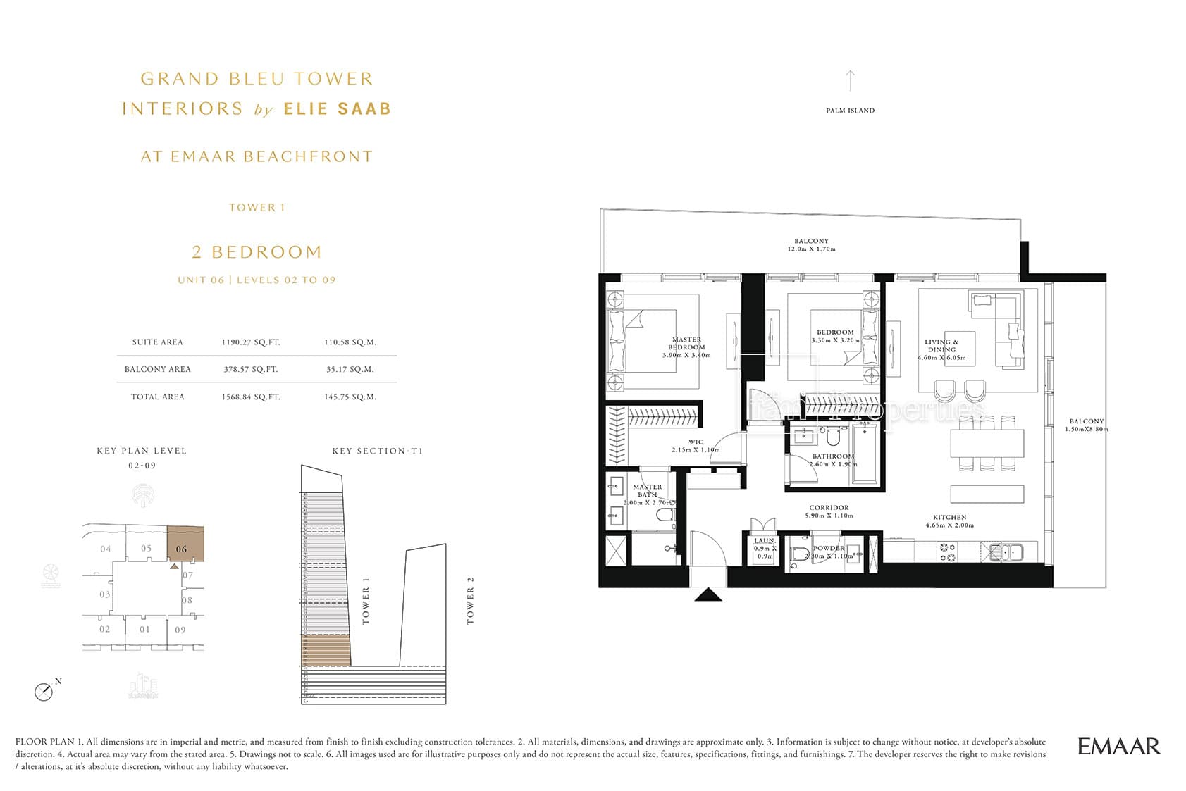 Grand Bleu Tower, 2-Bed Floor Plan, type: 2 Bedroom