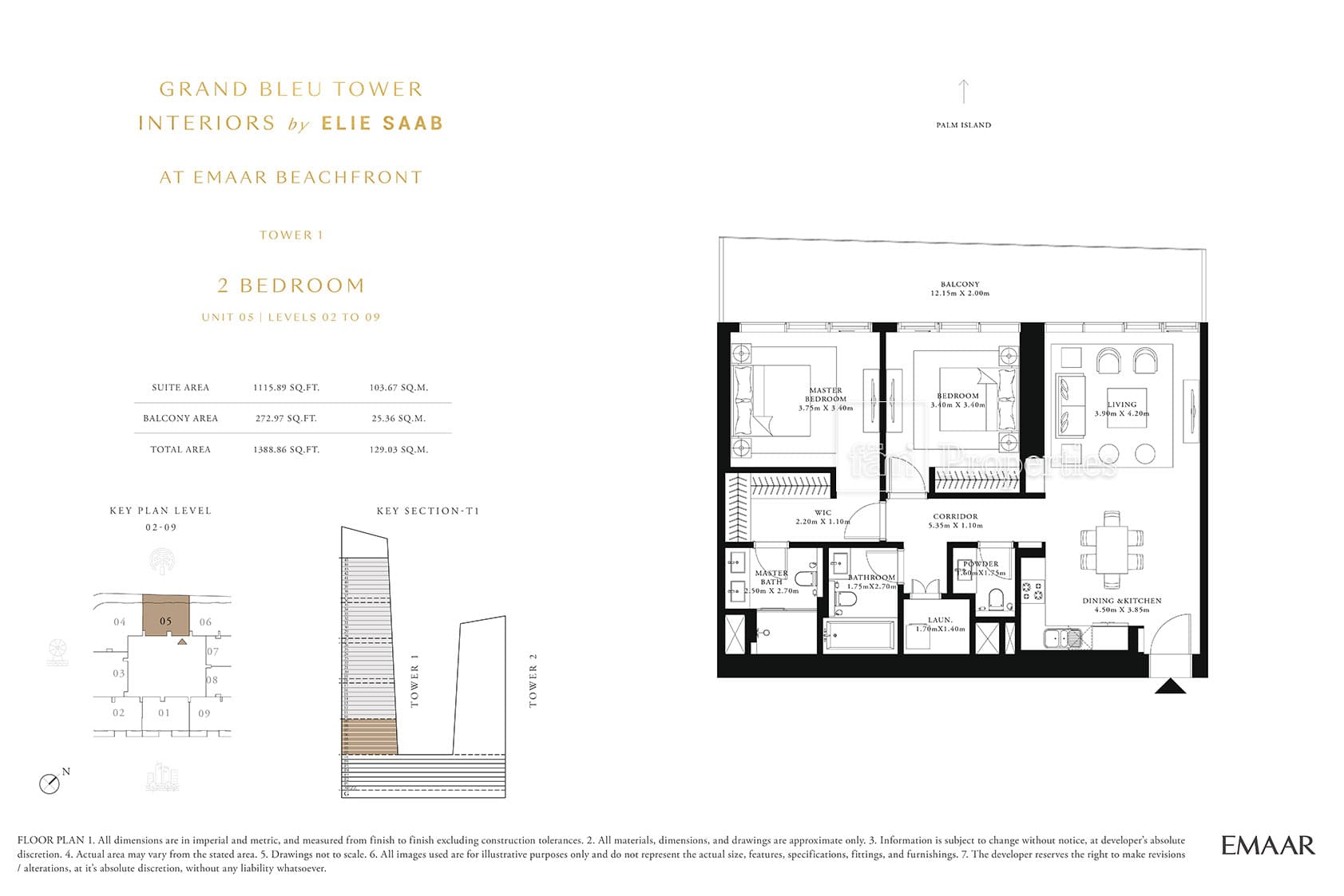 Grand Bleu Tower, 2-Bed Floor Plan, type: 2 Bedroom