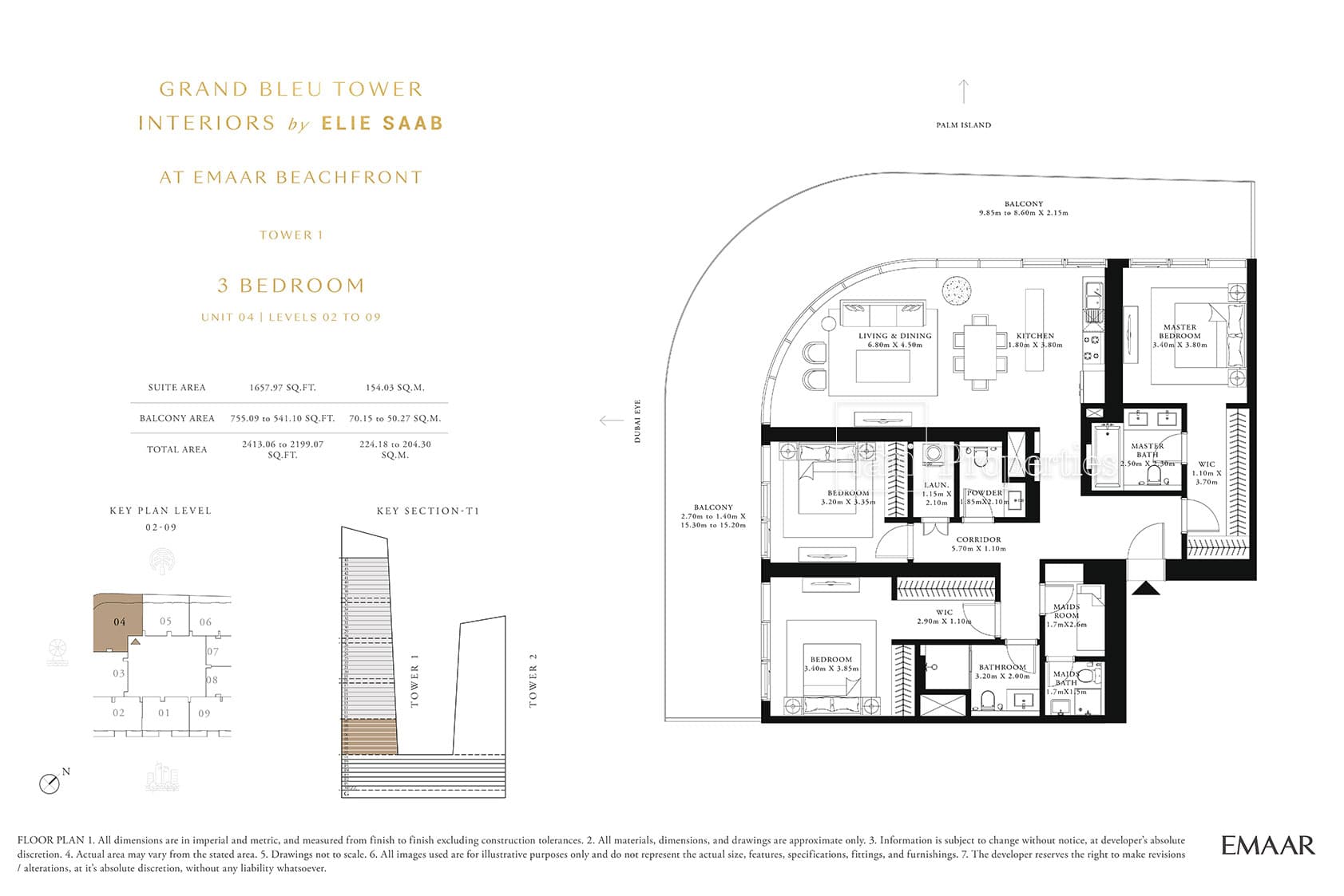 Grand Bleu Tower, 3-Bed Floor Plan, type: 3 Bedroom