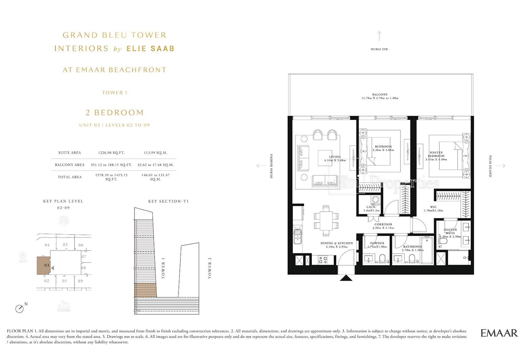 Grand Bleu Tower, 2-Bed Floor Plan, type: 2 Bedroom